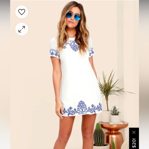 Lulus Tale to Tell Blue and Ivory Embroidered Shift Dress - Picture 2 of 11